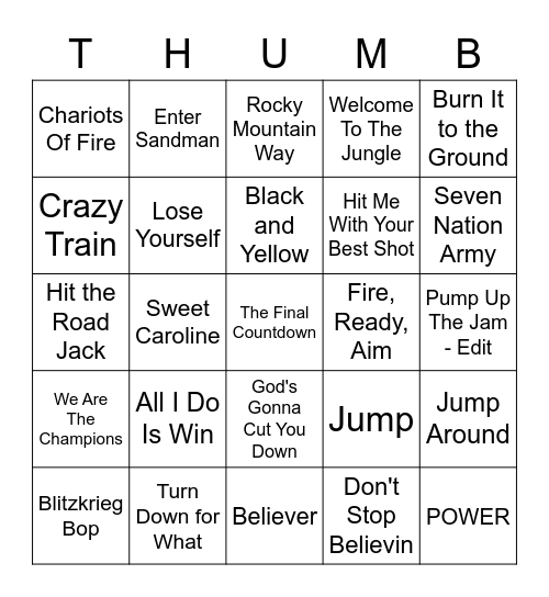 Stadium Rock Bingo Card