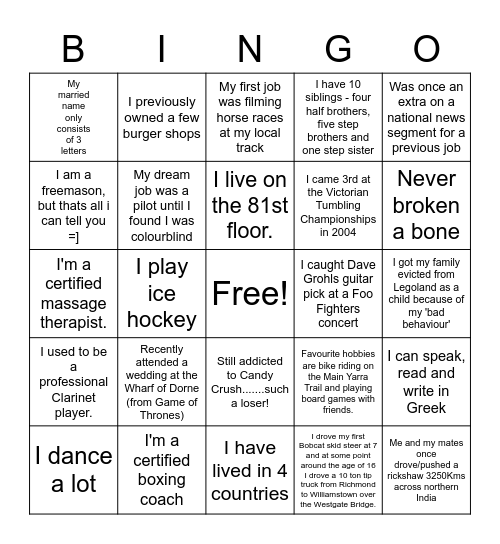 Qantas Hotels & Holidays Bingo Card