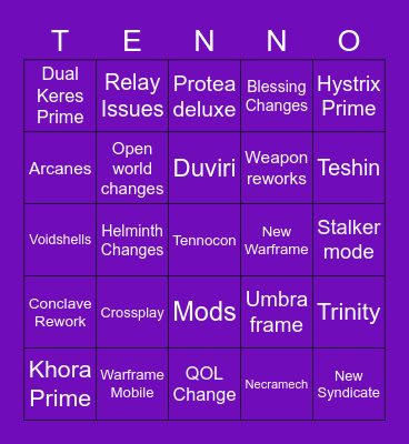 Tennocon 2022 Bingo Card