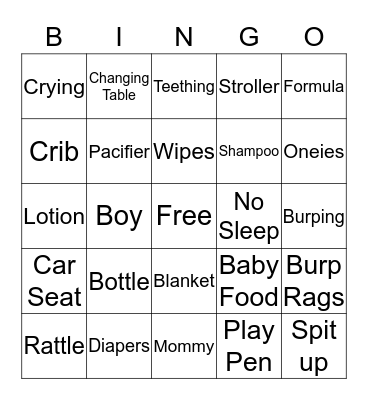 Ashly's Baby Shower Bingo Card