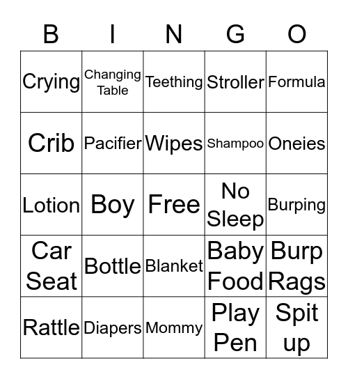 Ashly's Baby Shower Bingo Card