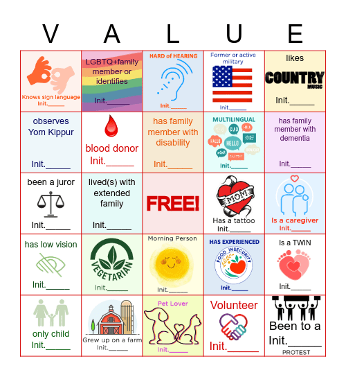 DIVERSITY INCLUSION & BELONGING+INTEGRITY VALUES BINGO!  Return cards to Resident Life by August 10th. ENJOY! NAME_____________________ #______________ email_________________________ Bingo Card