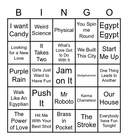 80's Bingo Card