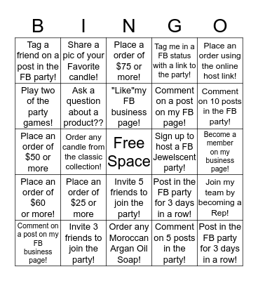 Jewelscent Party BINGO Card