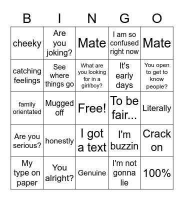 Love Island Bingo Card