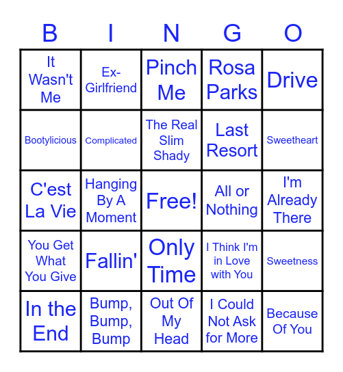 MHS Jams 1998-2002 Bingo Card