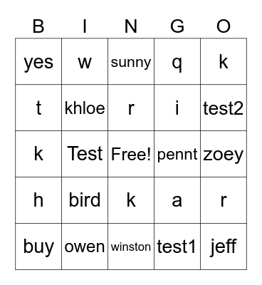Untitled Bingo Card