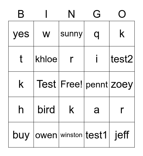 Untitled Bingo Card