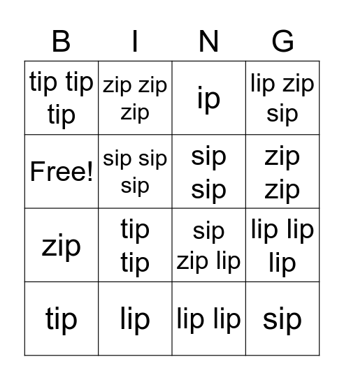 ip Phonics Bingo Card