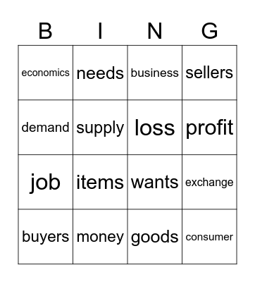 BUSINESS AND ECONOMICS Bingo Card