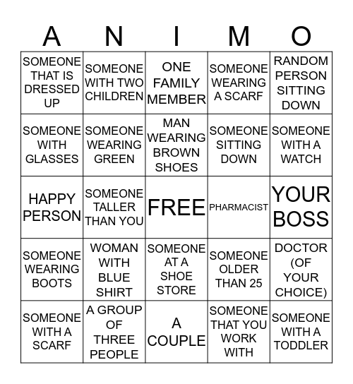 ANIMO BINGO!!! Bingo Card