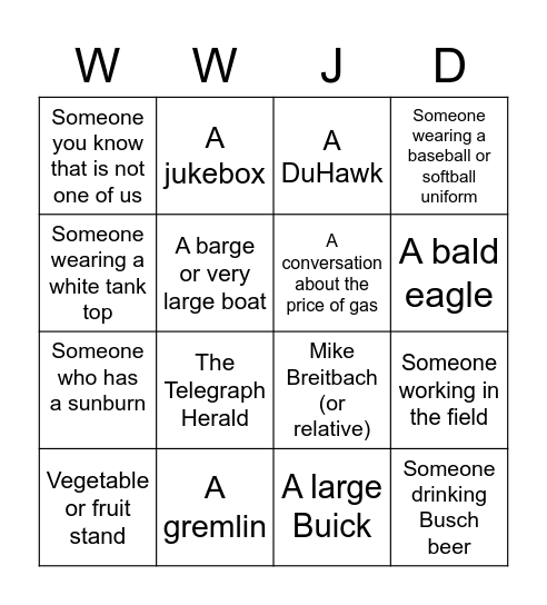 Dubuque Doo Wop Bingo Card