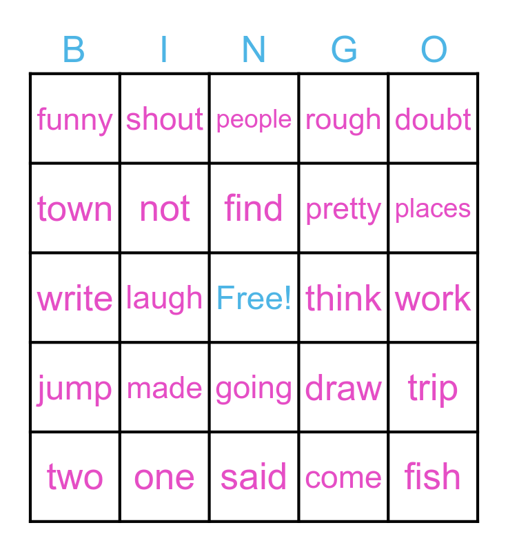 Words To Know Bingo Card