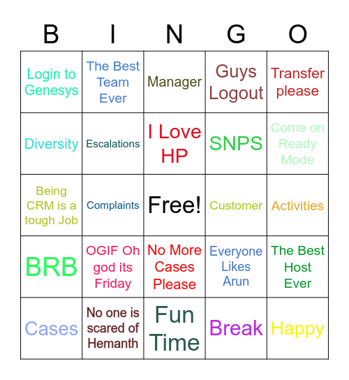 CRT Bingo Card