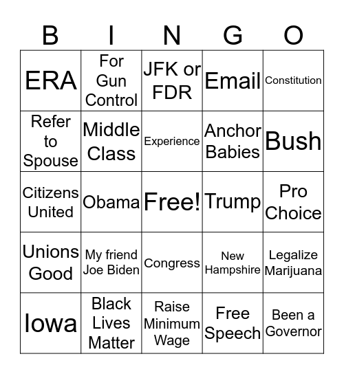 democractic debate Bingo Card