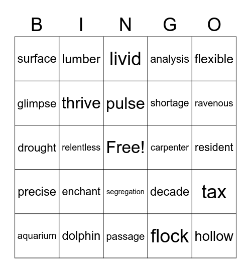 Week 28 Vocab C-2 Bingo Card