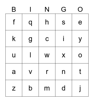 BINGO PHONICS Bingo Card