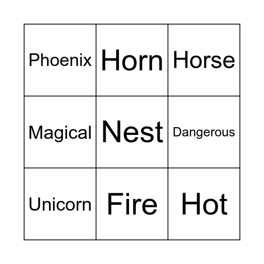 Bingo Unicorns and Phoenixes Bingo Card