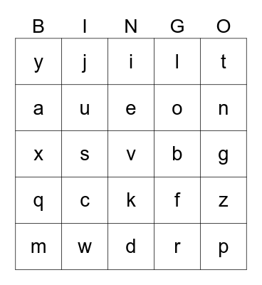 BINGO PHONICS Bingo Card