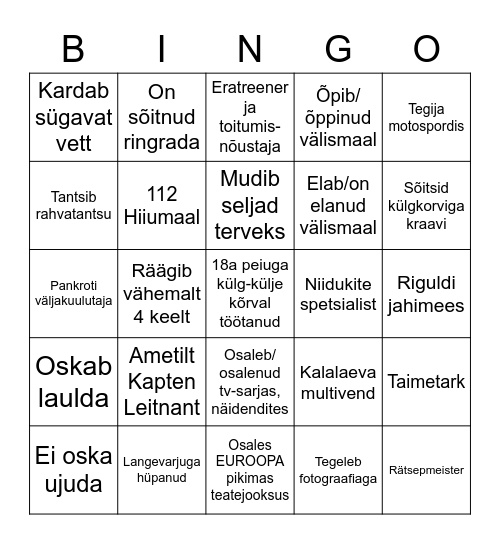 Pulma Bingo Card