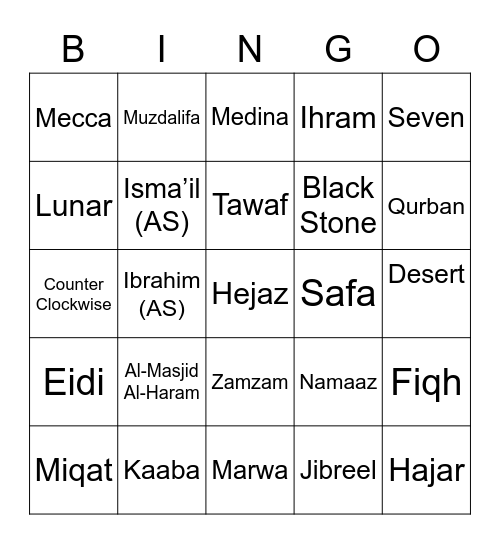 Eid Al-Adha Bingo Card