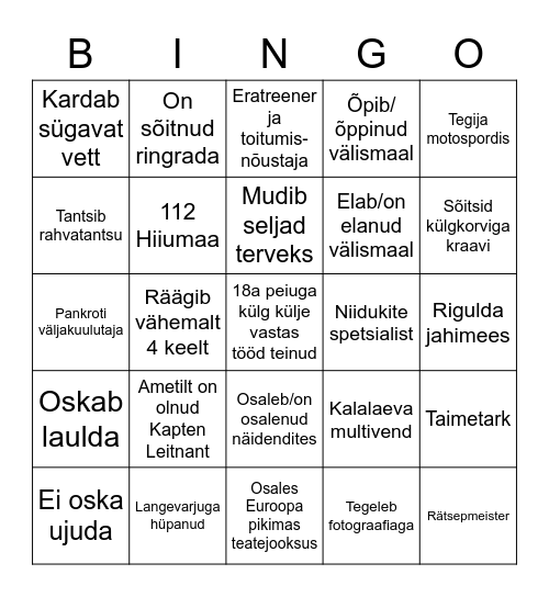 Pulma Bingo Card