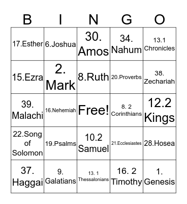 Bible Bingo Card