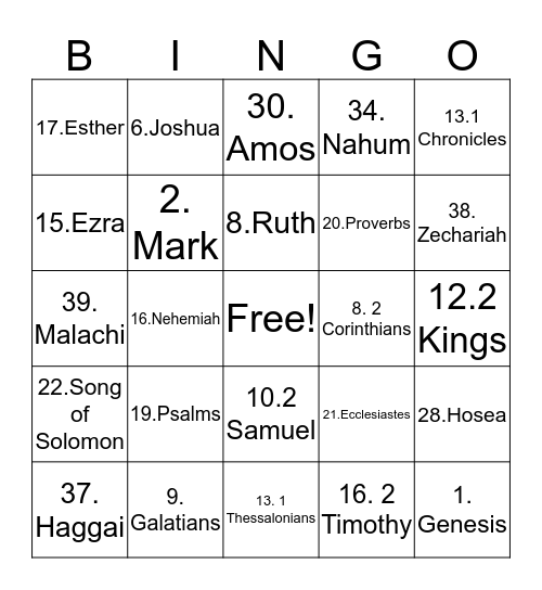 Bible Bingo Card