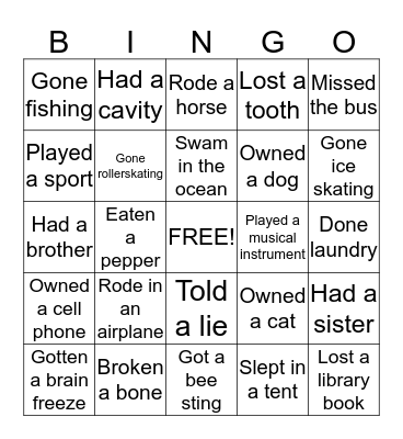 Bridgette's "Have You Ever" Bingo Card