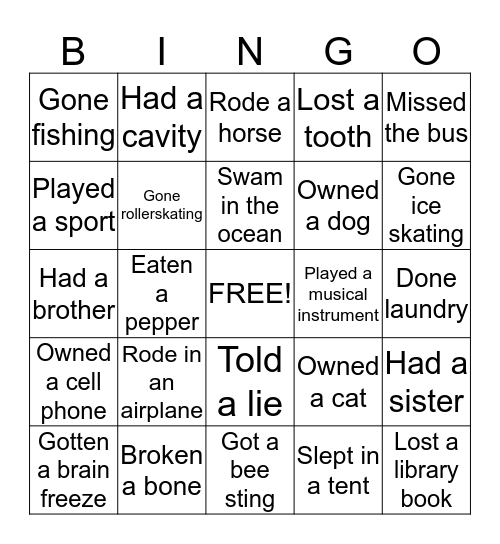 Bridgette's "Have You Ever" Bingo Card