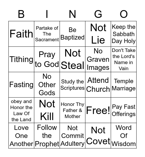 The Commandments Bingo Card