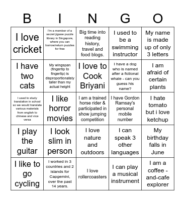 People Bingo - Getting To Know Each Other Bingo Card