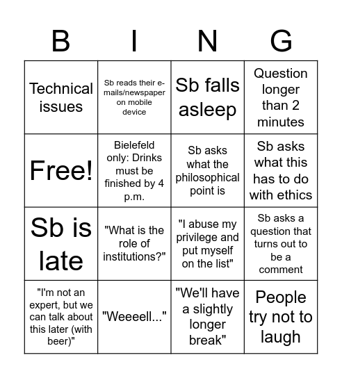 Colloquium Bingo Card