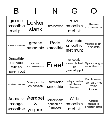 Fruits and other things for a smoothie Bingo Card