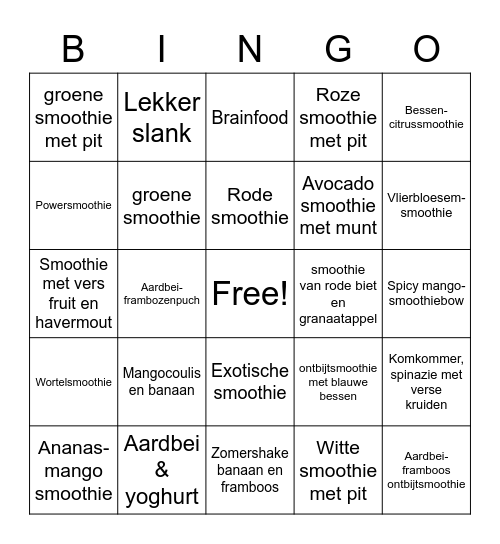 Fruits and other things for a smoothie Bingo Card