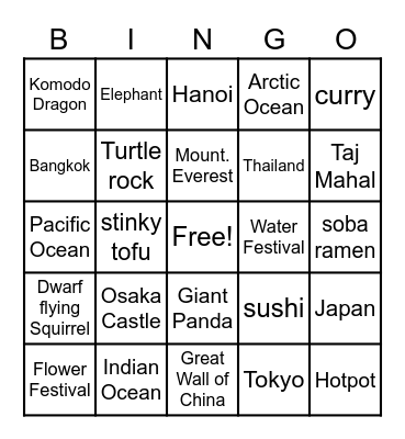 Asia Bingo Card