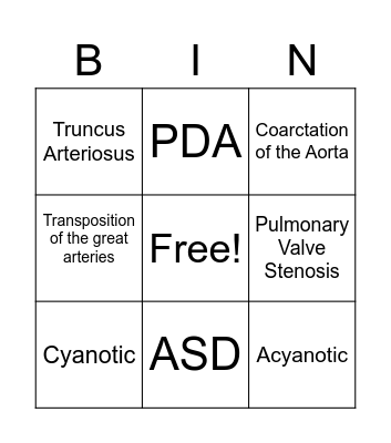 Congenital Heart Defects Bingo Card