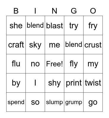 5.1 - Open Syllables Bingo Card