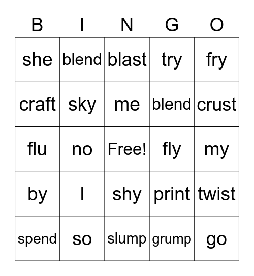 5.1 - Open Syllables Bingo Card