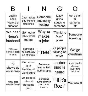 All Hands Bingo Card