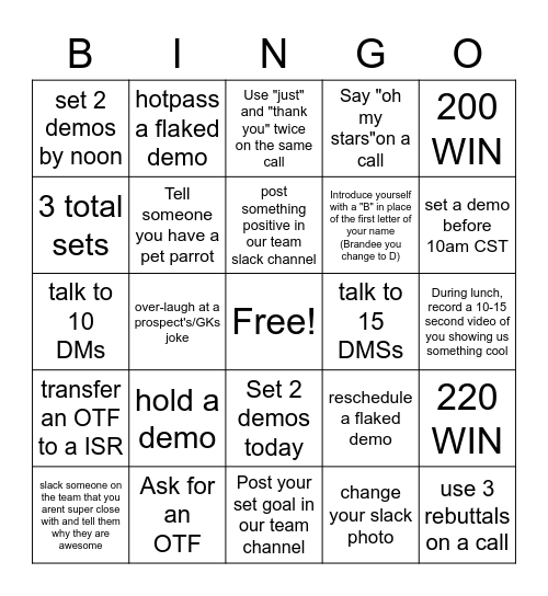 wheel talk bingo 7/15 Bingo Card