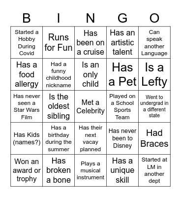 Find Someone Who ... Bingo Card
