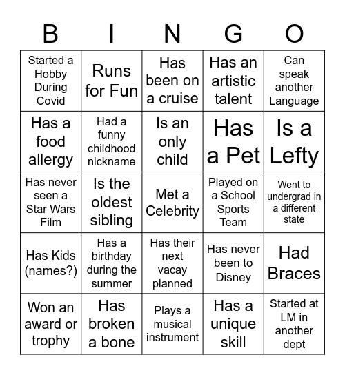 Find Someone Who ... Bingo Card