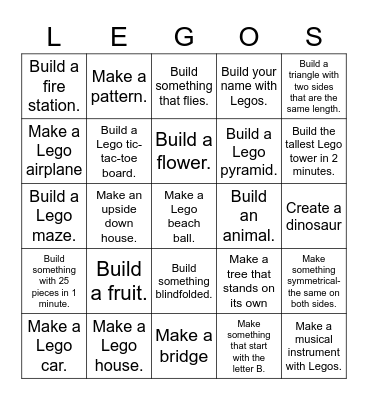 Lego Challenge Bingo Card