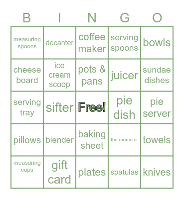 BRIDAL SHOWER Bingo Card