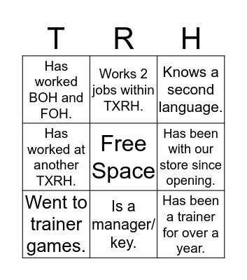 TXRH Bingo Card