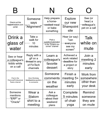 FinTech Fun Bingo Card