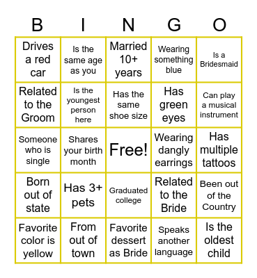 Find the Guest Bingo Card