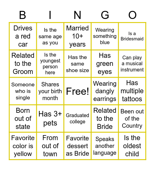 Find the Guest Bingo Card