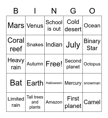 Mixed Lesson Bingo Card